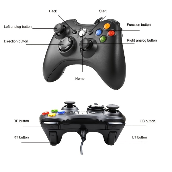 USB styrd handkontroll för Xbox 360 /360 Slim Joystick Gamepad Joypad för Microsoft XBOX360-konsol för PC Windows 7,8,10,11 Black Color