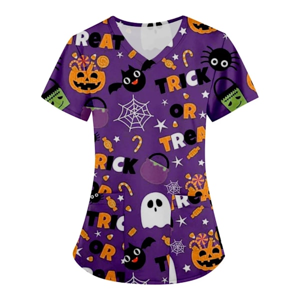 Sommer Halloween V-hals Kort Ærme Pleje Medicinske Uniformer Skjorter Unisex Tee Hotel Hospital Læge Operation Scrub T - Skjorte BHSF1403 XL