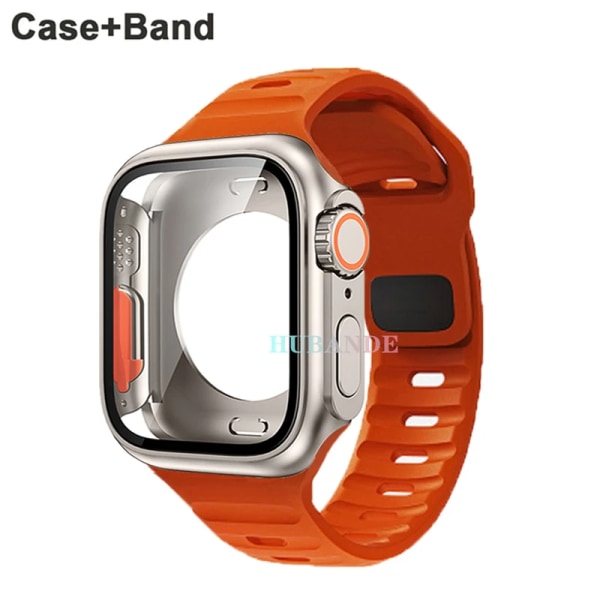 Silikonrem+ case För Apple Watch Case 44mm 45mm 41mm 40mm Skärmskydd Byt till Ultra For iWatch Series 8 7 SE 6 5 3 12 orange-Ti Series 7 8 9 41MM