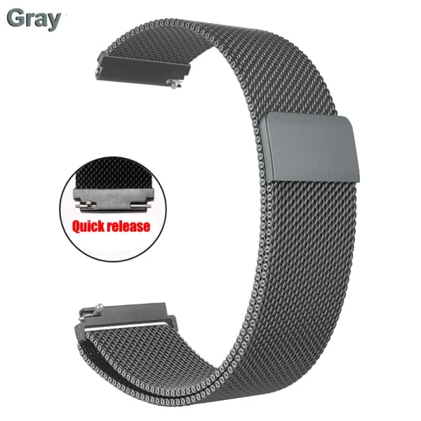 Magnetisk spänne milanese Armband i rostfritt stål för Samsung Watch4 Huawei GTR2 16mm 18mm 20mm 22mm Casual Fashion Watch Accessori Grey 14mm