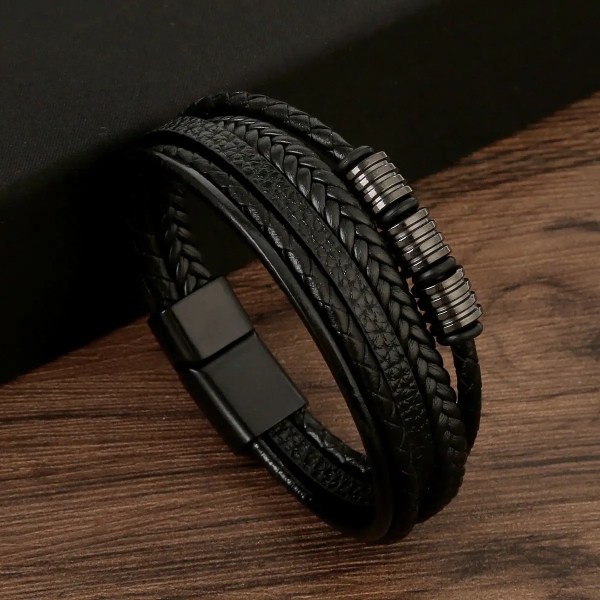 Ny design Flerlagers handvävda armband och armband i äkta läder Herrlegering Mode Armband Presenter F-leather black 21cm long
