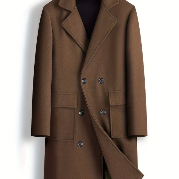 Chic Elegant Dubbelknäppt Trench Coat, Casual Lapel Flap Fick Ylleöverrock för män för höst och vinter företag Coffee XL(52)