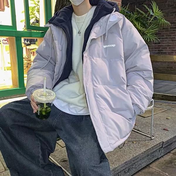 Klein Blå Fake Två-Stycke Huvad Rock Trendy Mäns Och Kvinnors Höst Och Vinterdesign Sens Niche Cotton- Padded Kläder Par Bomullspalade Kläder Grey L