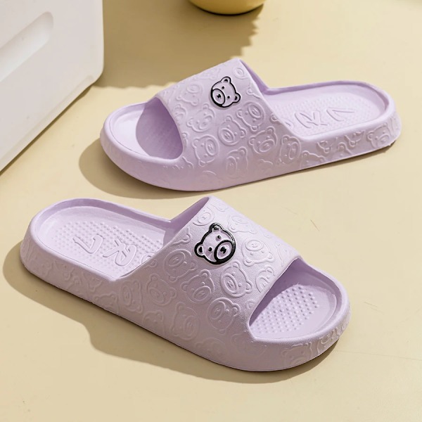 Mode Kvinnors Tofflor Inomhus Mjuk Solen Tecknad Björn Skriv Ut Slides Badrum Eva Inomhus Män Sommar Utomhus Cool Skor Upplet WHITE 38-39