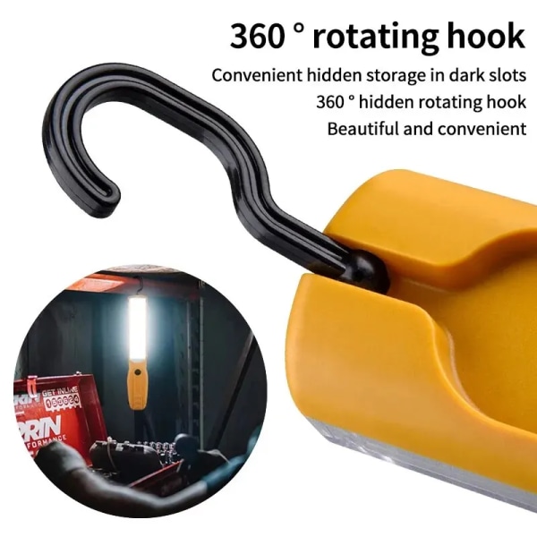 LED COB Torch Arbetsljus Bärbar bilreparationslampa Uppladdningsbar campinglykta Handhållen strålkastare med magnet och krok 5859(COB Wick)