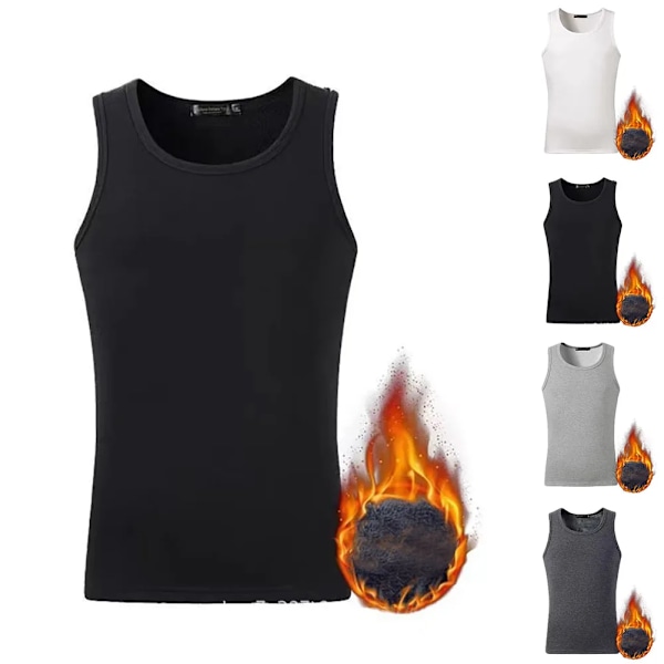 Mænds Fleeceforet Tanktop Vest Underundertøj Varmt Termisk Basislag Undershirt Thermo Tøj Pyjamas Åndbar Basis T-shirt Black XXXL