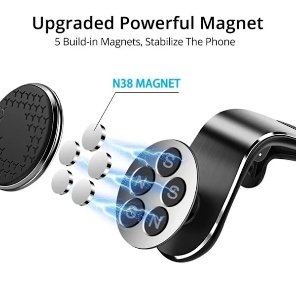 Magnetisk biltelefonholder til luftventil, magnet til bilmontering, GPS, smartphone, mobilholder til bil, til Samsung Xiaomi Black