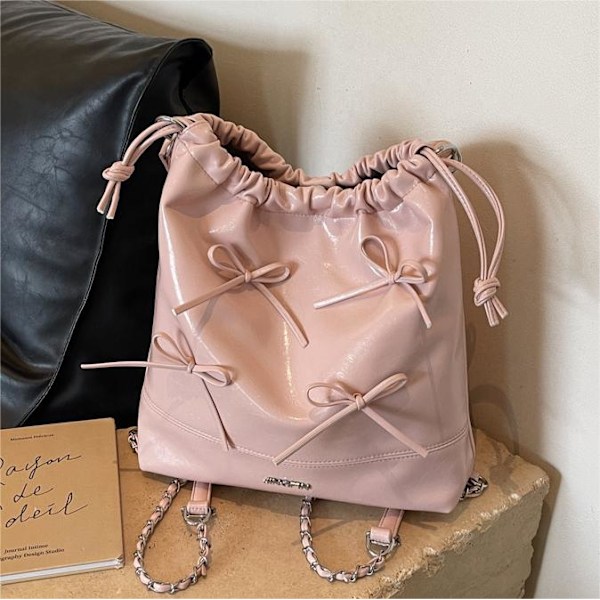 Nisch Design Bow Bag Dam 2024 Sommar Ny Mångsidig Kedja Axelväska Multifunktionell Hinkväska Pink