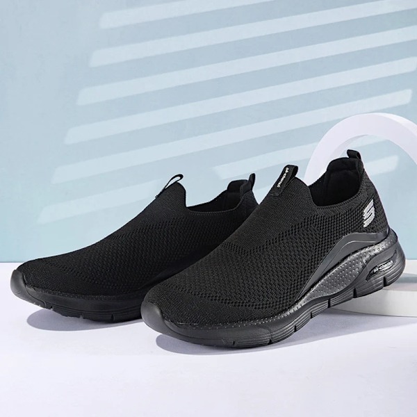 Flyvende Herr Sport Løbesko Mode Åndbar Bomuld Skolisser Forhøjet Hæl Sneakers Mesh Casual Sportsko Black white 45