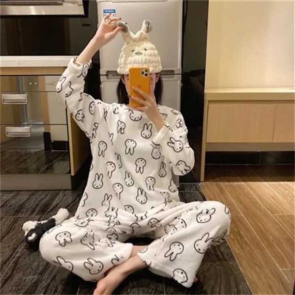 Naisten syksy talvi koralli fleece vuorattu piirretty pyjama opiskelija lämmin koti vaatteet flanelli materiaali paksuuntunut fleeces Gray leopard XXL