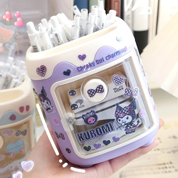 Kawaii Sanrio Kuromi DIY Pennhållare Skrivbordsarrangör Cartoon Desktop My Melody Cinnamoroll Sticker Förvaringslåda Sminkborsthållare Purple Kurome