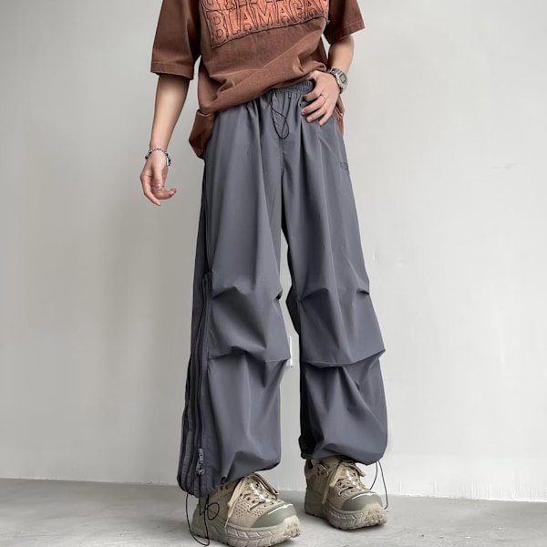 Retro Sidor Striped Slacks 2024 Nya Byxor Mäns Höft Ruffian Loose Drape Raka Ben Sweatbyxor Sommare Grey XXXL