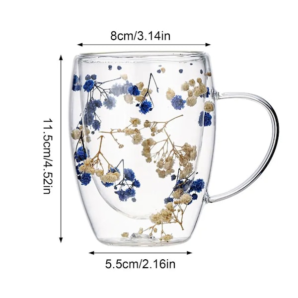 350 ml Kreativ Dobbelt Glas med Ægte Blomster Høj Udseende Niveau Fuld Stjerne Tørrede Blomster Mælk Kaffe Glas Husholdningskop Forbrugsvarer Blue A 350ml