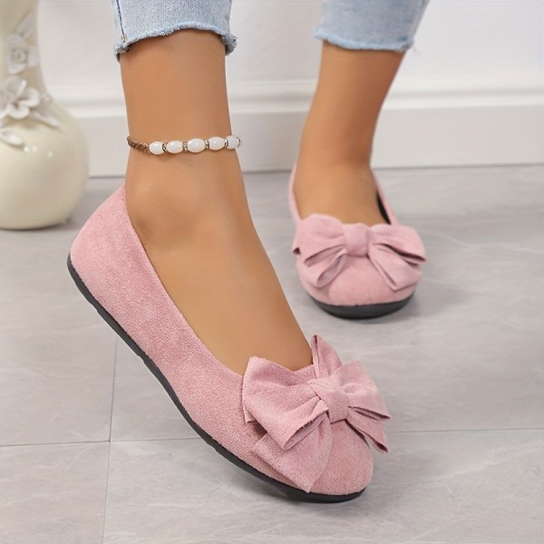 Bowknot balettkläder för kvinnor, enfärgad mjuk sula Slip-on-skor, casual och mångsidiga platta skor pink CN38(EU38)