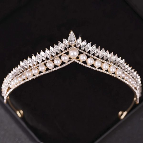 Barock Vintage Pearl Crystal Crown Tiara Strass Prom Diadem Pannband För Kvinnor Brudbröllop Håraccessoarer Smycken Present Silver