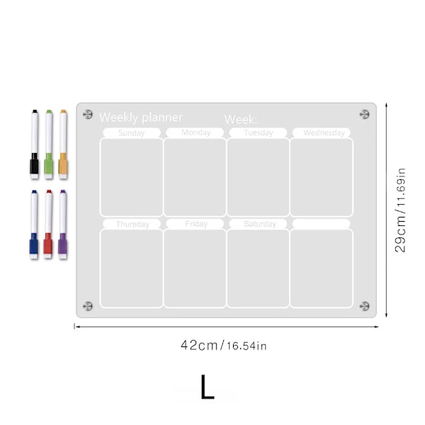 A3/A4 Genomskinliga Akryl Kylskåpsmagneter Kalender Månadsvis Veckovis Planerare Transparent Kylskåp Magnetisk Personlig Dekal Weekly Plan L