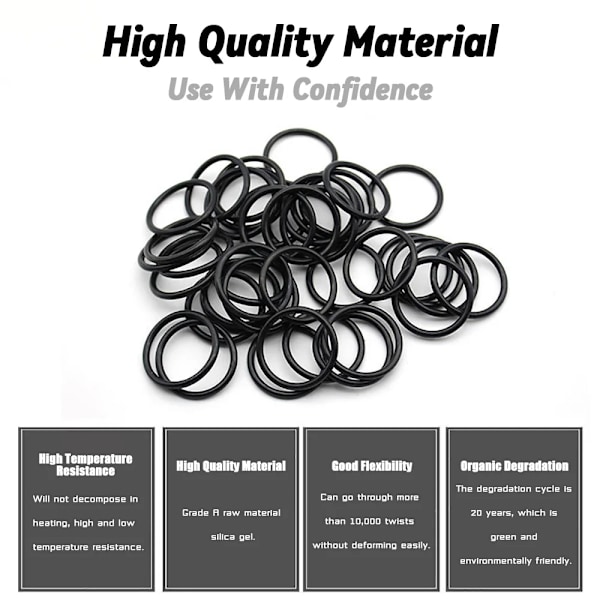 Gummi O-ring set packningar tätning nitril gummiband högtrycks O-ringar reparationskit tätning elastiskt band O-ring set 225 PCS