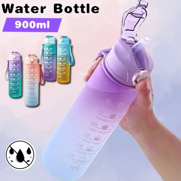 900ML sportvattenflaska med tidsmarkör Läcksäker kopp Motiverande bärbar vattenflaska för utomhussport Fitness BPA-fri A