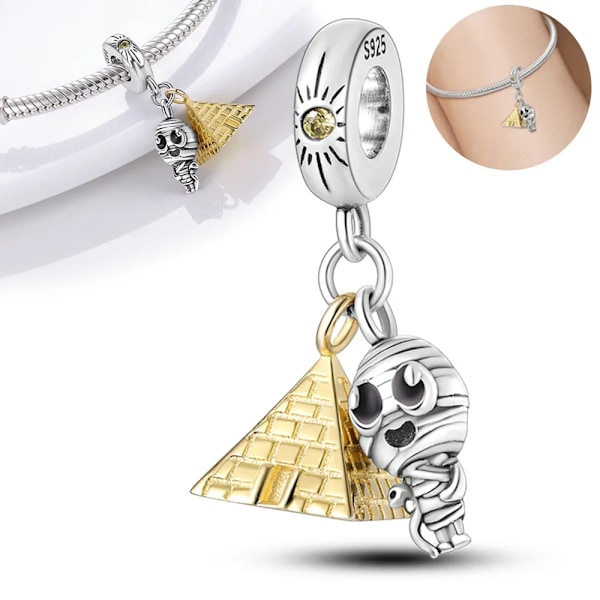 925 Sterling Silver Bead Gold Series Leaf Bee Kärlek Pyramid Charm Armband Kvinnors Fina Smycken Göra Gåva KTC228