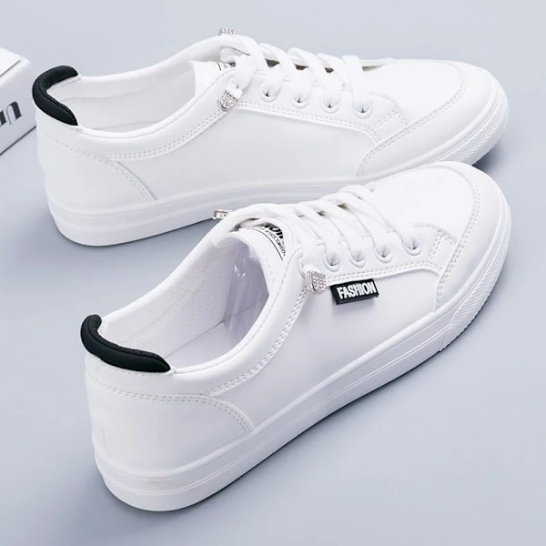 Kvinnor Sneakers Vulcanize Skor Våren Höst Andas Lägenheter Solid Färg Mesh Skor Ung Kvinna Casual White Skor black 36