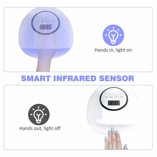 UV LED-nagellampa, snabbare nageltorkare för gellack, nagelhärdningslampa med 4 timerinställning Autosensor LCD-skärm för finger- och tånaglar