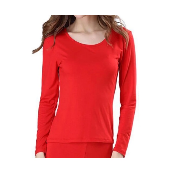 Thermal damer med rund hals långärmad ultratunn Modal Base Layer Skjorta Top Bottoming Skjorta Termoundertröja Kläder Red 4XL