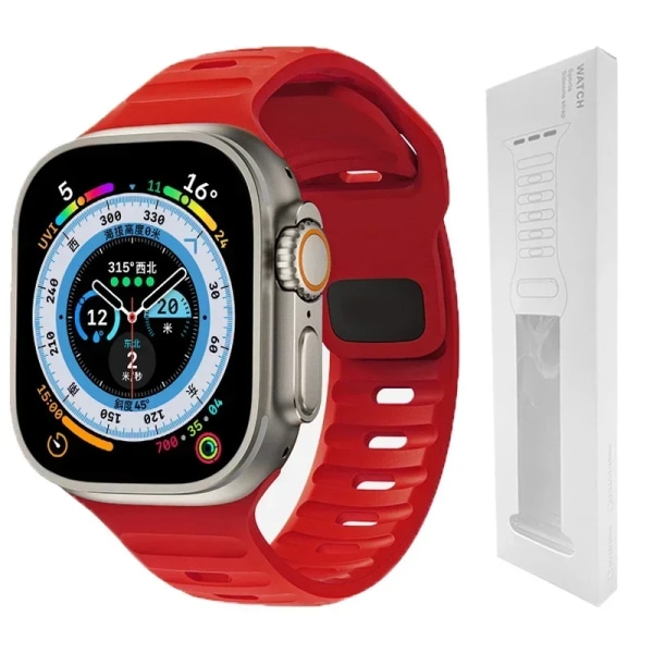 Silikonrem för Apple Watch Band 49mm 44mm 45mm 40mm 41mm 42mm 38mm Ultra 2 Sport Correa Armband iwatch Series 9 8 7 6 5 se red-BOX13