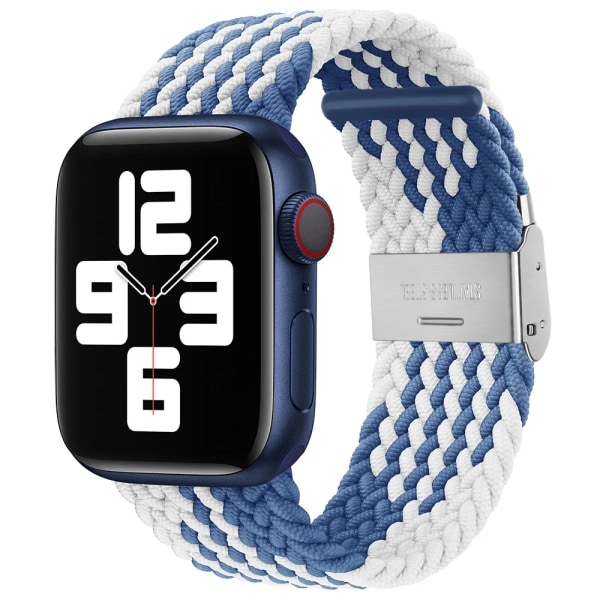 Flätad Solo Loop För Apple Watch ultraband 49mm 45mm-40-41mm-44mm Nylon Elastiskt armband iWatch series 9 8 se 6 7 5 4 3 band Z Blue White 02 49mm 45mm 44mm 42mm