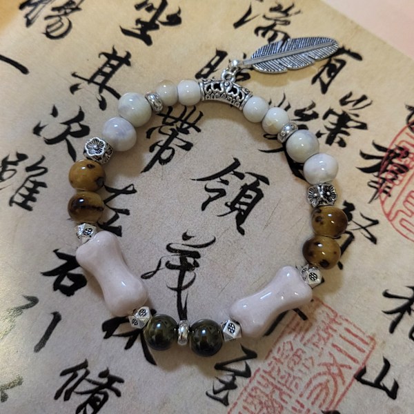 Jingdezhen Ten Yuan 3 Sträng Explosiv Brand Keramiska Armband Porslin Pärlor Armband Handgjorda Keramiska Smycken Nationella Smycken Slätt Champagne