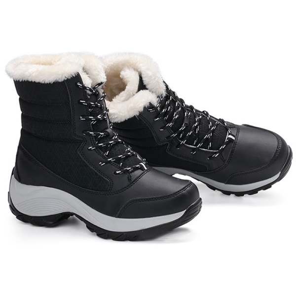 Snow Boots Plus Velvet High-Top Lace-Up Boots Skor för kvinnor black black 37