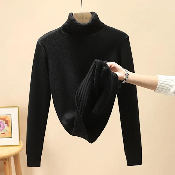 Turtlenick Tröja Kvinnor Toppar 2024 Fodrad Varm Tröja Stickade Pullover Toppar Hösten Vinter Streetwear Jersey Sticka Perre black One Size