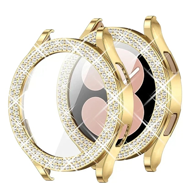 Bling-fodral för Samsung Galaxy Watch 6 4, 40 mm och 44 mm - Modeaccessoarer med två rader diamanter, stötfångare för Galaxy Watch 5 6 40 mm Gold For Galaxy Watch5 44