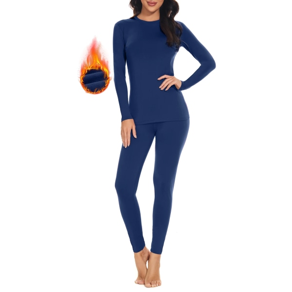 Vinter thermal set för kvinnor Long Johns smal kropp och hög elasticitet kallt väder Pyjamas Topp nederdel dam kostym Royal Blue L