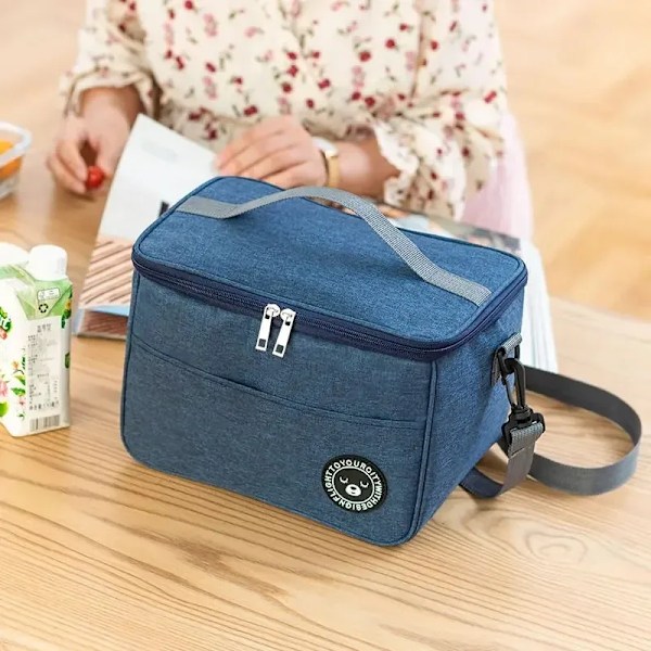 Ny Bærbar Vandafvisende Madpakke Kontor Køleboks Madkasse Med Skulderrem Termisk Madkasse Picnic Taske Til Par Unisex Dark Blue S-24X14X17cm