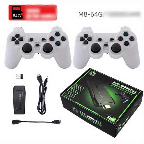 64G M8 2.4G Wireless Doubles Gaming Controllers Kit 4K Video, Gamepad Joystick för PC TV-spel White-64G