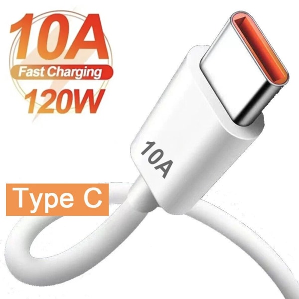 120W 10A USB Typ C-kabel Supersnabb laddningslinje för Xiaomi Samsung Huawei Mate 60 50 Honor POCO Quick Charge USB C-datasladd 10A White 2m