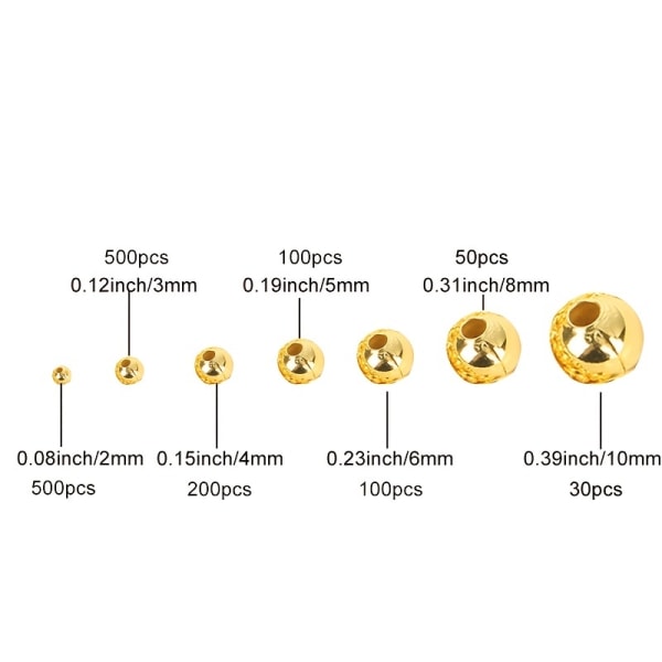 30-500 st Pläterade-guld metallpärlor Rund fröavståndsbricka Lös legeringspärlor för smyckenstillverkning DIY-armband halsringstillbehör Golden 2mm 500pcs