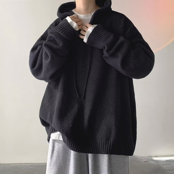 Huvtröja Herr Vinter Koreansk Stil Idle Style Retro Japansk Förtjockad Kappa Höst Och Vinter Mode Märke Stickat Ny Black XXL