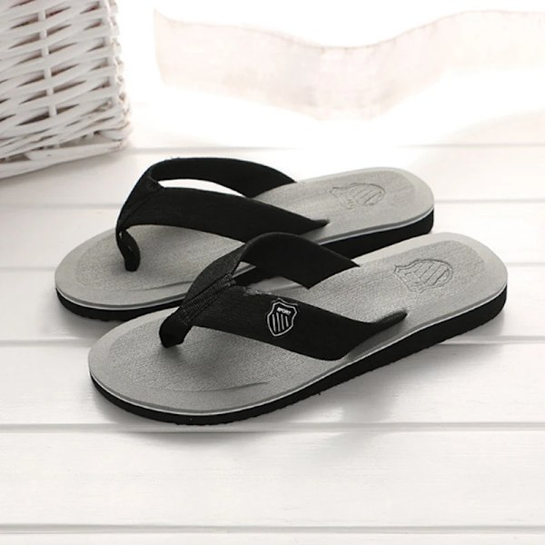 Mode Tøfler Til Mænd Flip Flops Flade Sandaler Sommer Ikke-Slip Strand Slides Mænd Tøfler Indendørs Sko Mand Man Man S Løber Gray 40 (Insole 25.5cm)