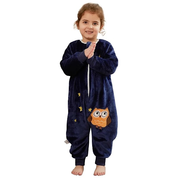 MICHLEY Blå Dinosaur Flannel Baby Kid Sovepose Vinter Nattøj Sød Tegneserie Body Sleepsack Pyjamas Med Fødder Drenge Pige D Owl 18-24 Months