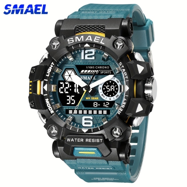 SMAEL Toppmärke Herrklockor Dual Display Quartz Watch för män Vattentät Sport Militär Armbandsur Led Digital klocka Black Grey