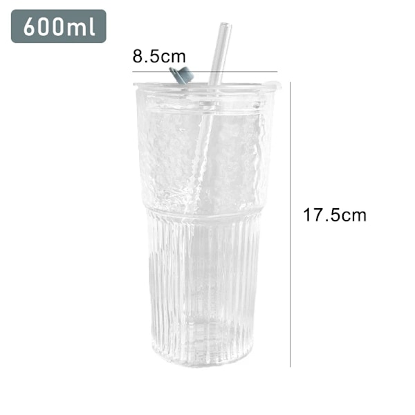 2 st 600 ml Randiga Glasmuggar med Lock och Sugrör Transparenta Dricksglas för Juice Vatten och Iskaffe Muggar Dryckesglas 1pcs 600ml