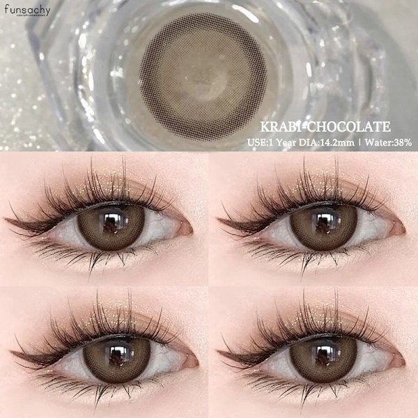 Funsachy 1Pair Natural Brun Kontaktlinser För Ögon Färgade Linser Grå Elever Stora Ögonlinser Mode Skönhetskont Årlighet KRABI-CHOCOLATE 0