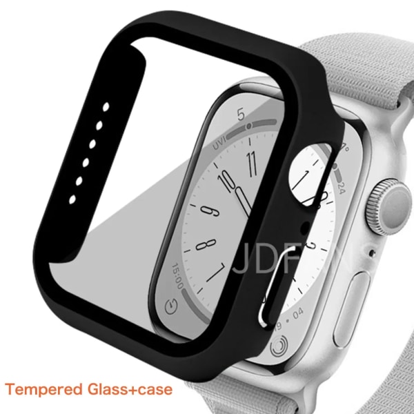 Glas+ cover För Apple Watch Case series 9 8 7 6 5 4 3 SE 45mm 41mm 44mm 42mm iWatch Skärmskydd för Apple Watch Tillbehör Black 2 Series 321 38MM