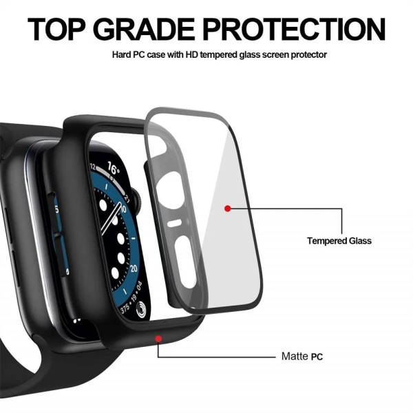 Glas+ Cover för Apple Watch case 44 mm 40 mm 45 mm 41 mm 42 mm 38 mm iWatch 8 3 7 SE Skärmskydd Apple watch series 9 Tillbehör Mindnight blue 38mm series 321