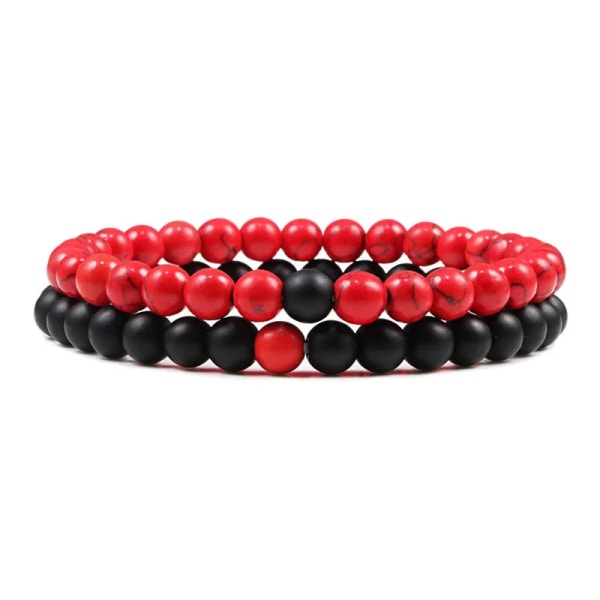 Set Armband Par Avstånd Svart Vit Naturlig Lavasten Tiger Eye Beaded Yoga Armband för män Kvinnor Elastiskt rep Smycken 6mm Matte-red