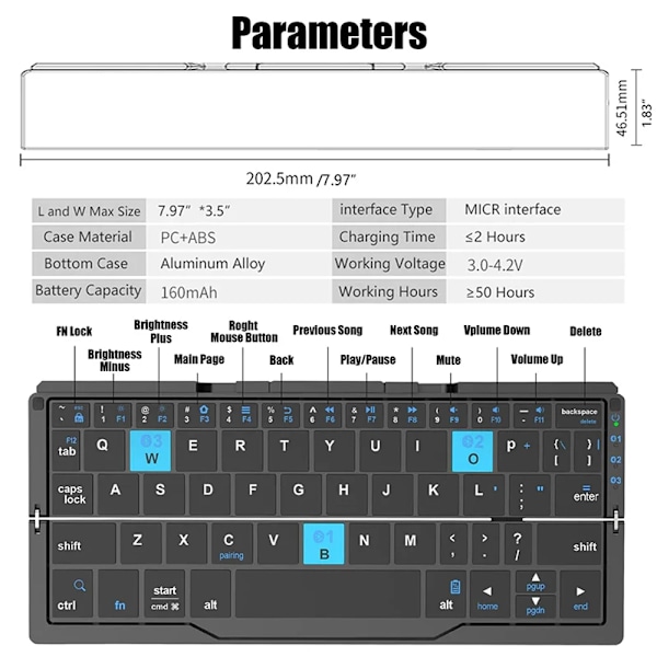 Vik Mini Trådlös Tangentbord Med Tre Bluetooth Och Stativ För Tablet Telefon Laptop Bluetooth Tangentbord För Android Ios Windows-Vindar black Portuguese