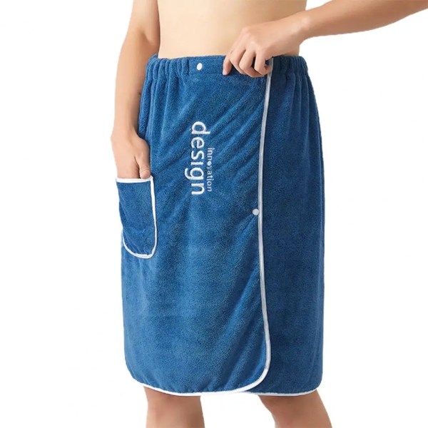 Badhandduk för män Absorberande Snabbtorkande badhandduk med säkert spänne och ficka för gym Spa Bastu Dusch Hemtextil Blue