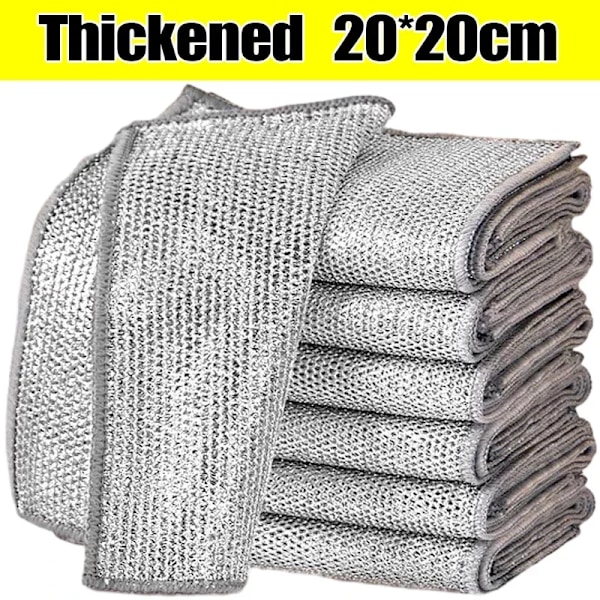 10/1 stk Tykt Ståltråds Rengøringsklud Ridsefri Dobbeltlags Mikrofiber Mesh Tråd Klud Vask Opvaskklud Køkkenhåndklæde Gray Thickened 1PCS