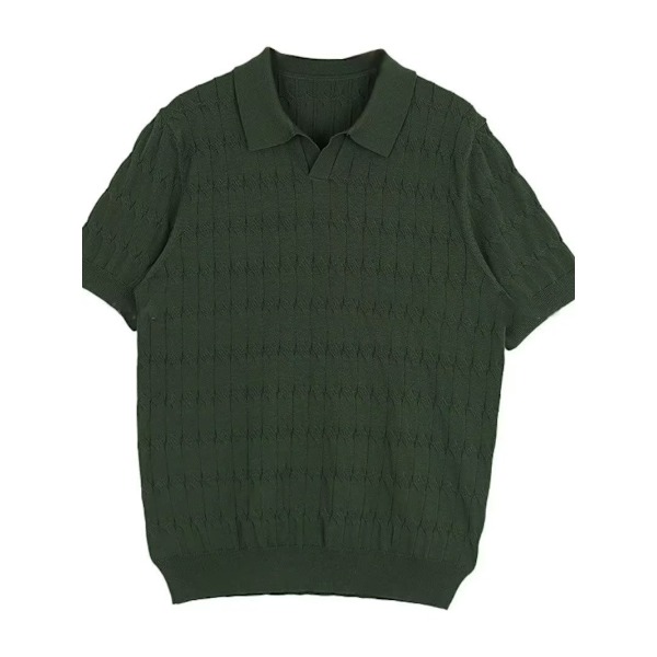 Let Lyx Polo Trøje Mænd Stribet Åndbar Strikket T-Shirt Lapel All-Match Solid Farve Let Virksomhed Kort T-Shirt Med Ærmer Green XL